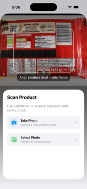 Product scanning screenshot