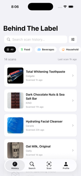 Behind the Label Home Screen